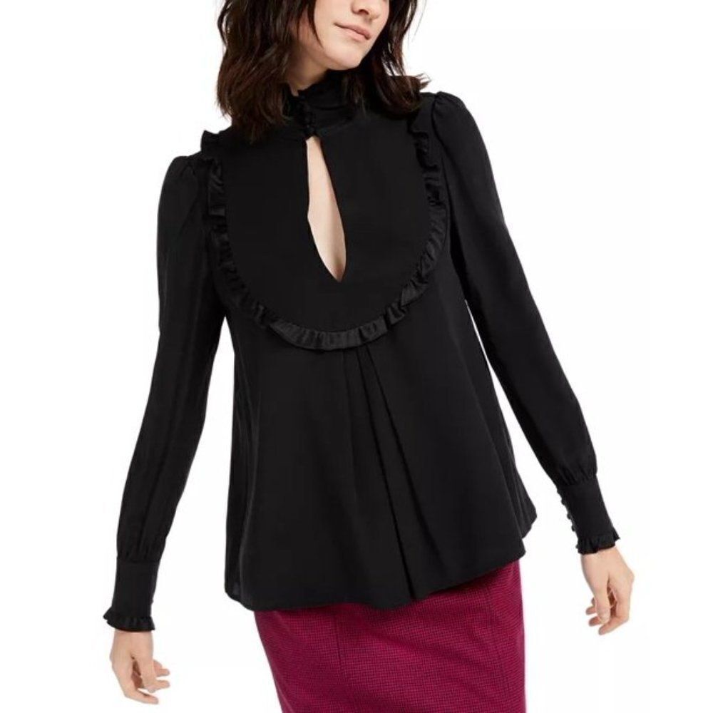 Nanette Lepore Ruffled Silk Blouse in Black - NEW